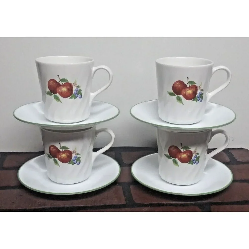 24pc Corelle Chutney Dinnerware set Plates/Bowls/Cups Saucers swirl fruit design